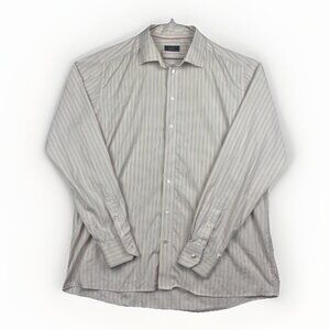 ETON Mens Dress Shirt 47 18.5 Pink / Purple Striped Pastel Button Front Read*